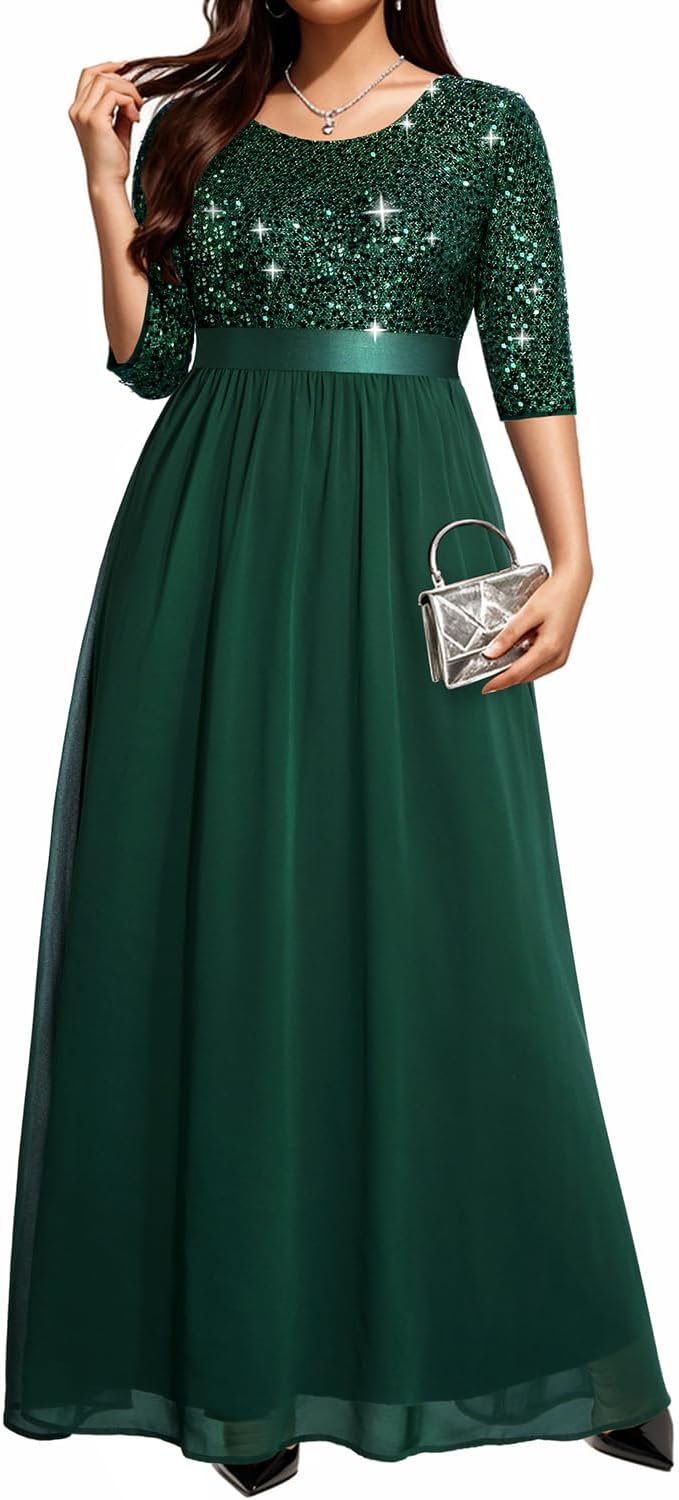 Women's Plus Size Lace Chiffon Long Maxi Dress by Pinup Fashion