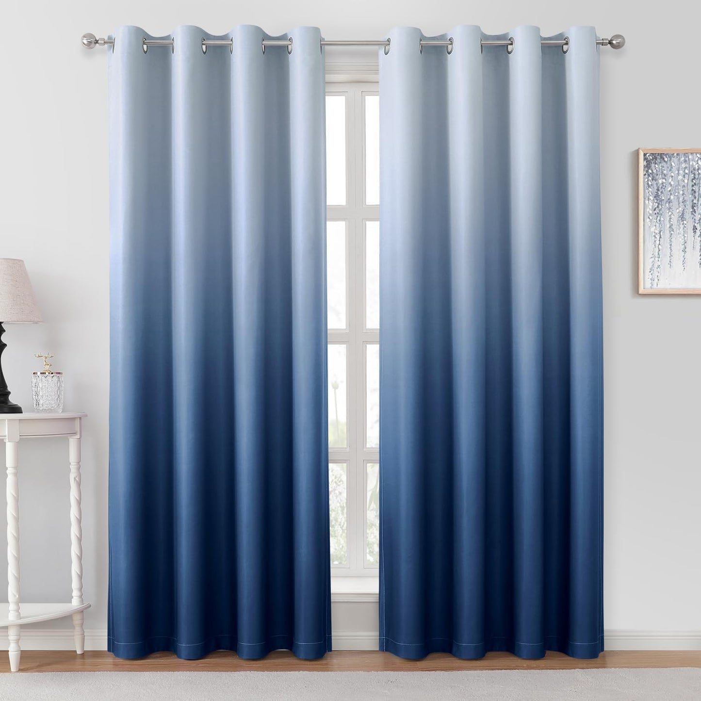 Navy Blue Ombre Blackout Curtains for Stylish Room Darkening