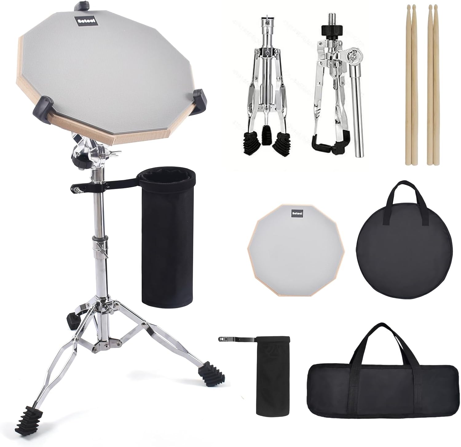 Drum Practice Pad Set with Adjustable Snare Stand and Sticks
