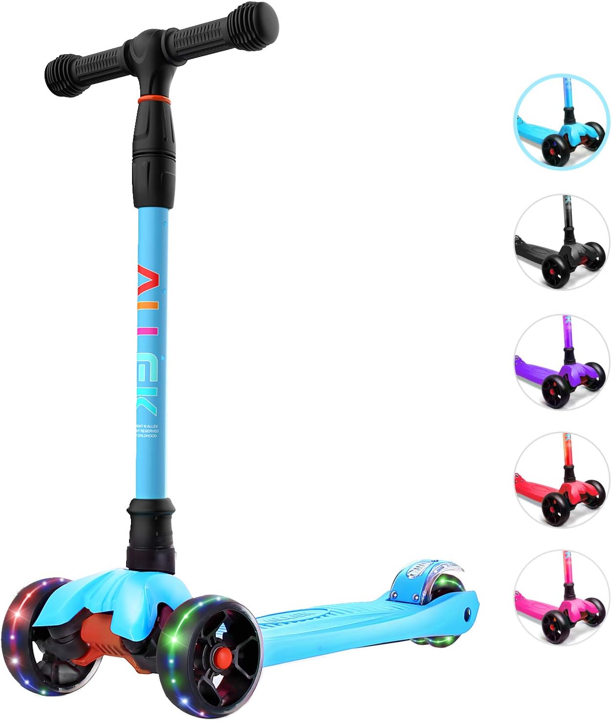 Allek Kick Scooter B02 with Adjustable Heights and Light-Up Wheels