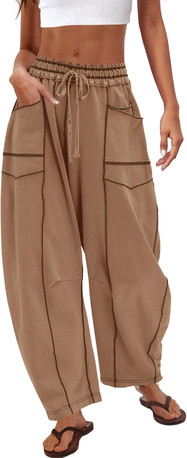 Nirovien Womens Barrel Sweatpants High Waisted Wide Leg Pants