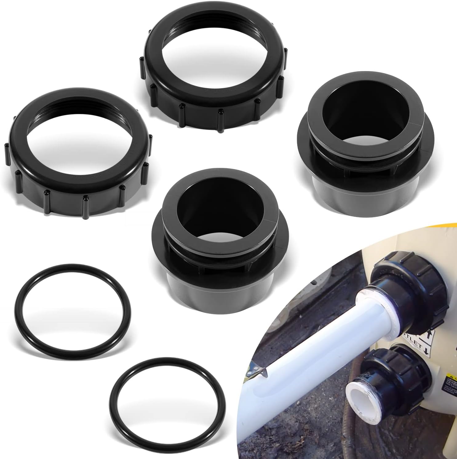 270100 Black Pool Valve Adaptor Kit for Quad D.E. Filter Systems