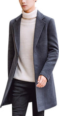 Springrain Men's Wool Blend Pea Coat Notched Collar
