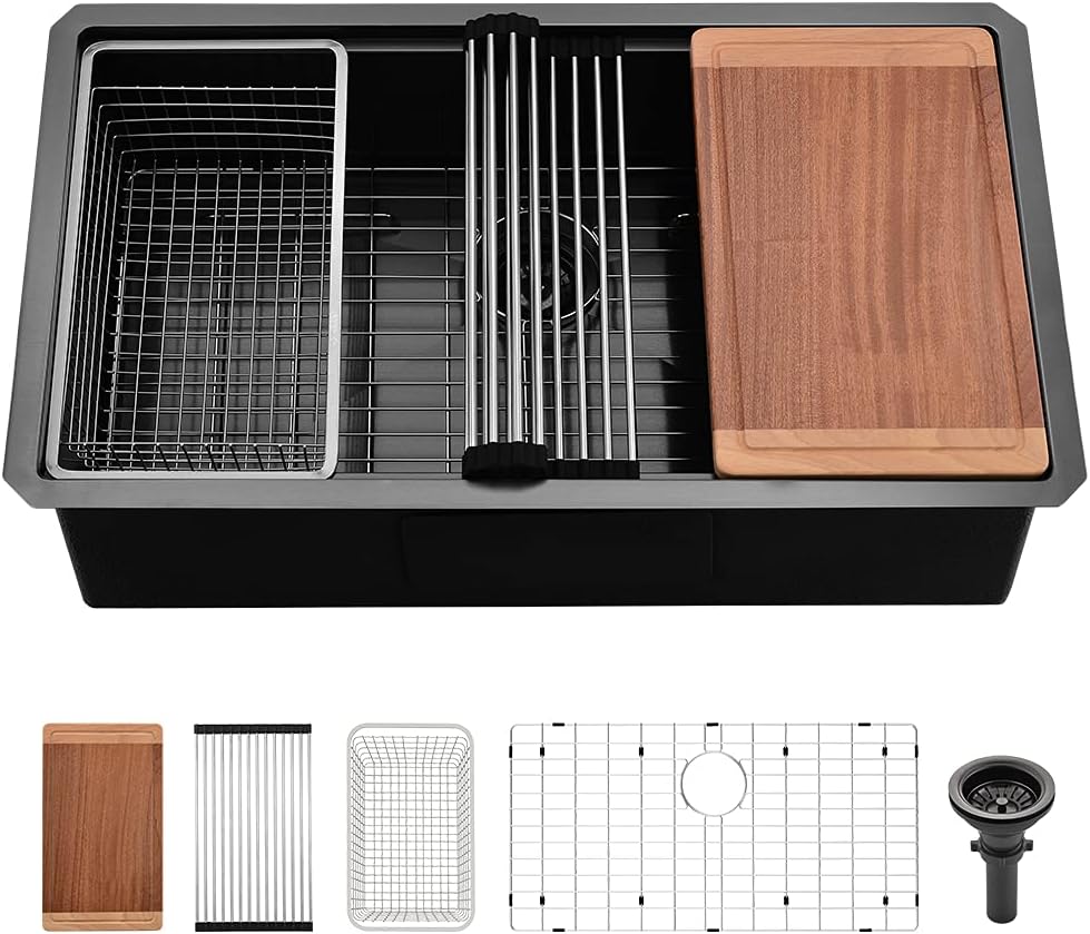 30 Inch Black Undermount Kitchen Sink Workstation for Your Home