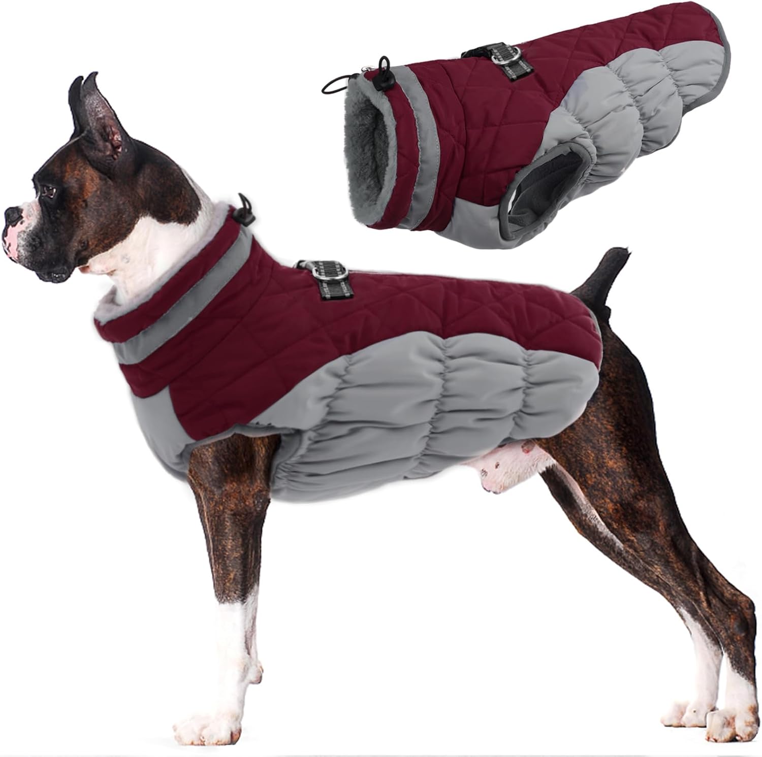 Warm Waterproof Dog Winter Coat with Harness for Large Dogs