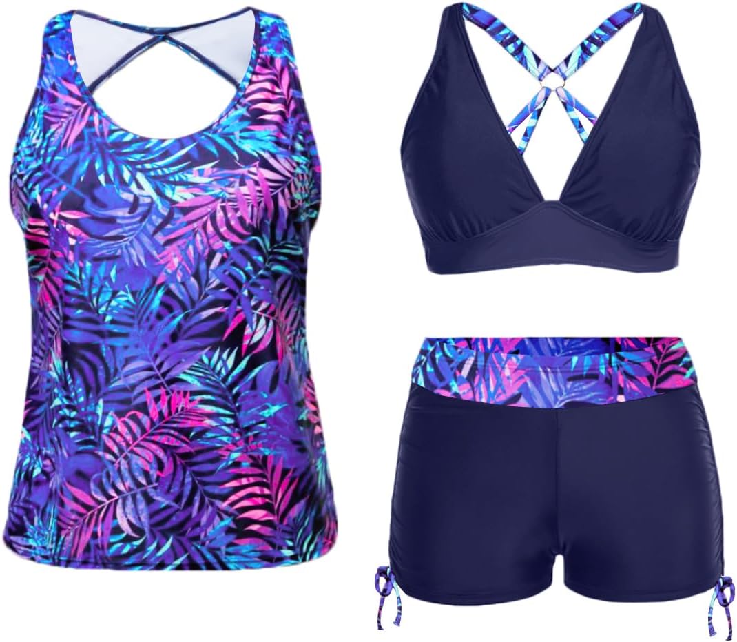 Yonique 3 Piece Tankini Swimsuits for Women with Boy Shorts