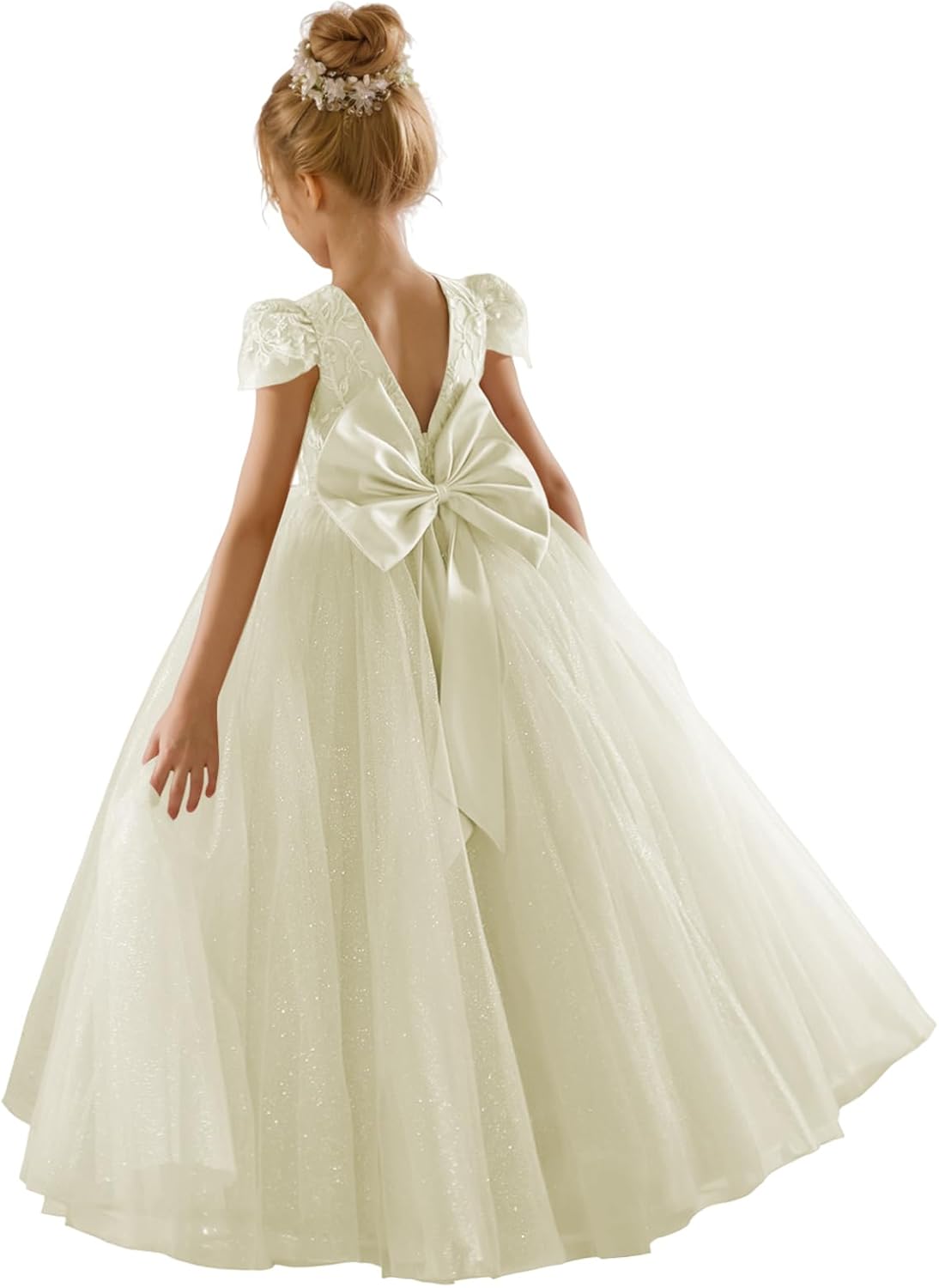 JISISANG Flower Girls Lace Cap Sleeve Dress for Special Events