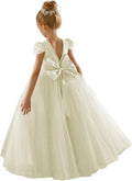 JISISANG Cap Sleeve Lace Dress for Flower Girls at Special Events