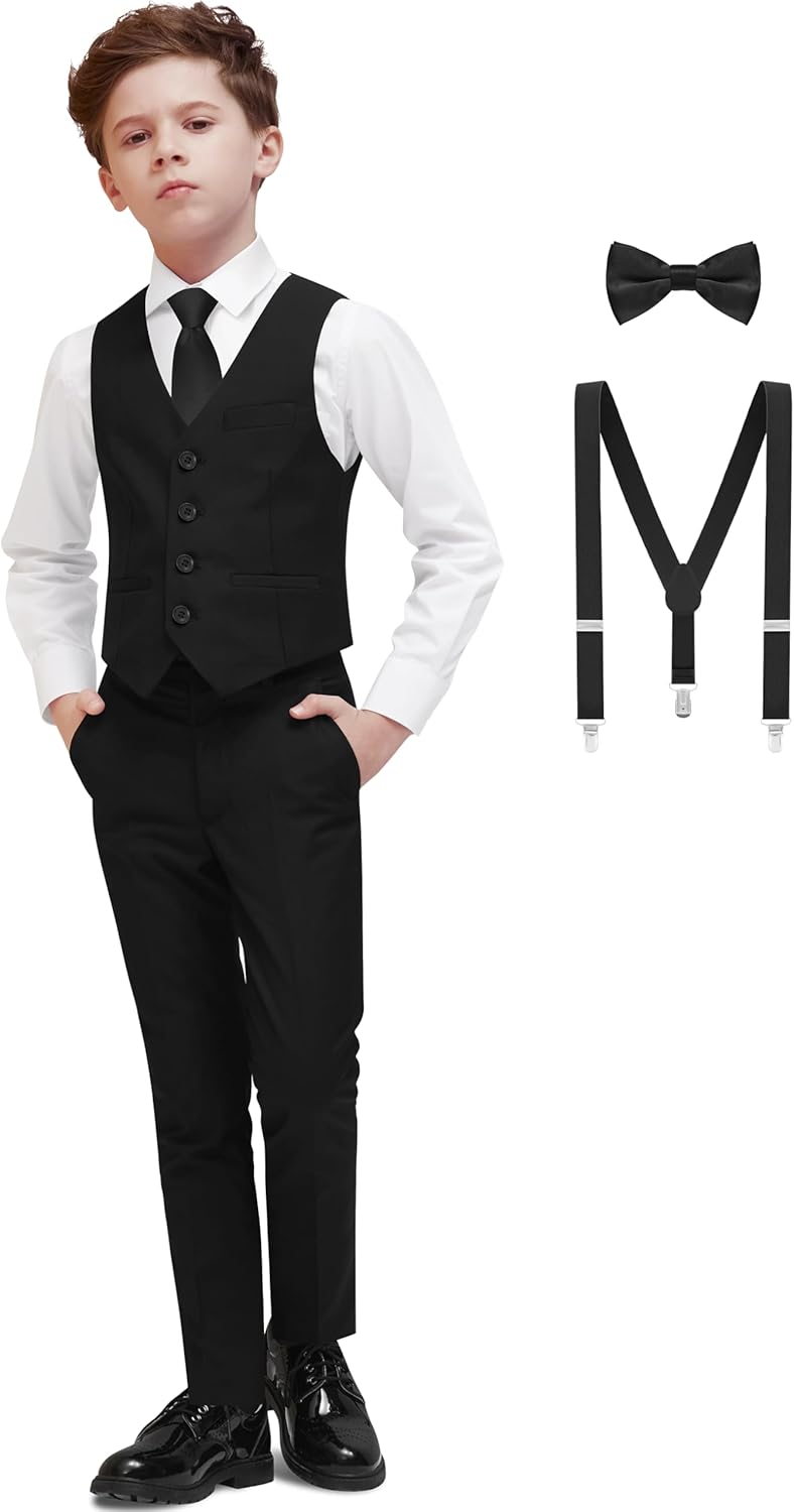 Boys' Formal Dresswear Suits Set with Suspenders for Little Gentlemen