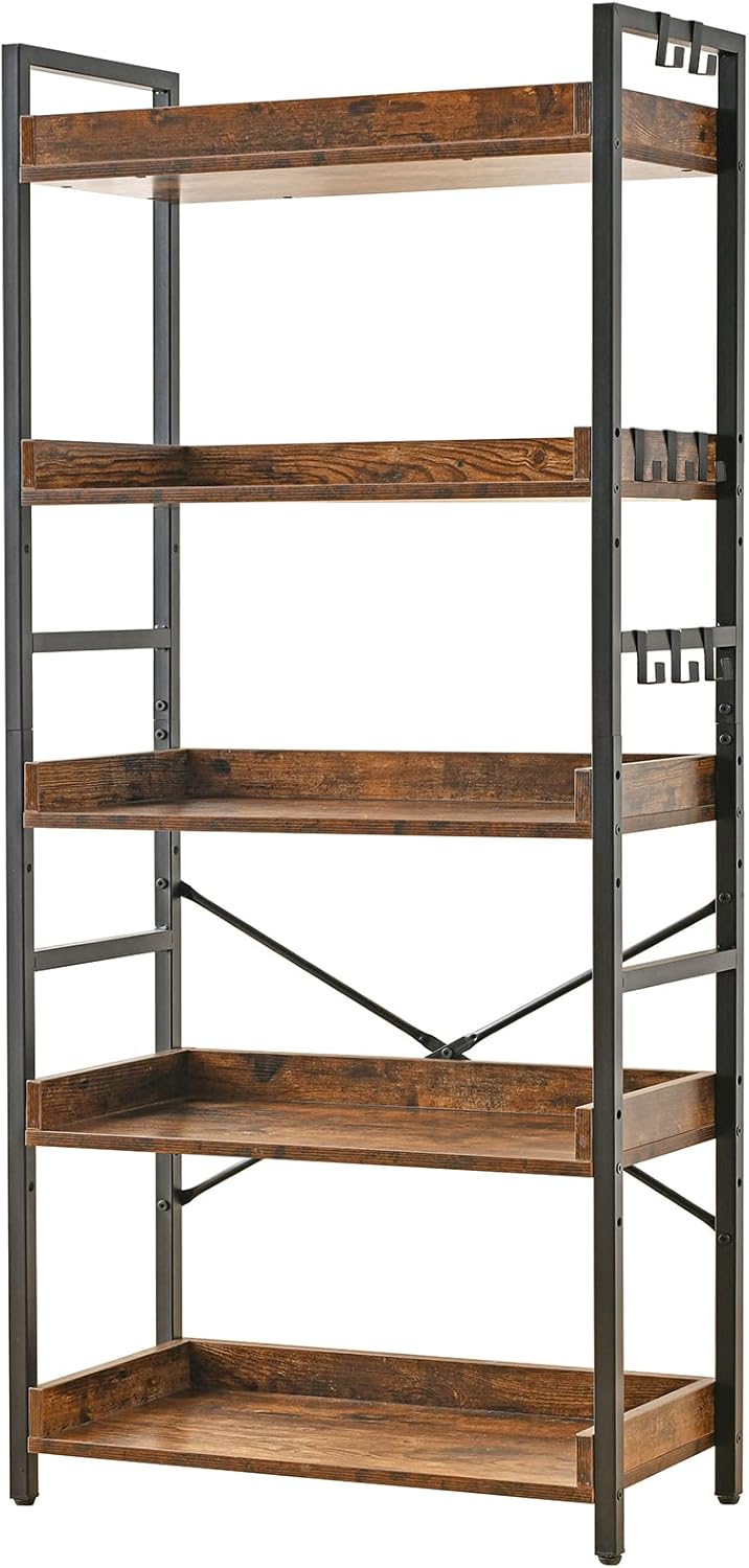 Adjustable 5 Tier Open Bookcase for Rustic Farmhouse Style