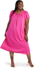 Women's Long Tricot Nightgown with Flutter Sleeves - Lightweight