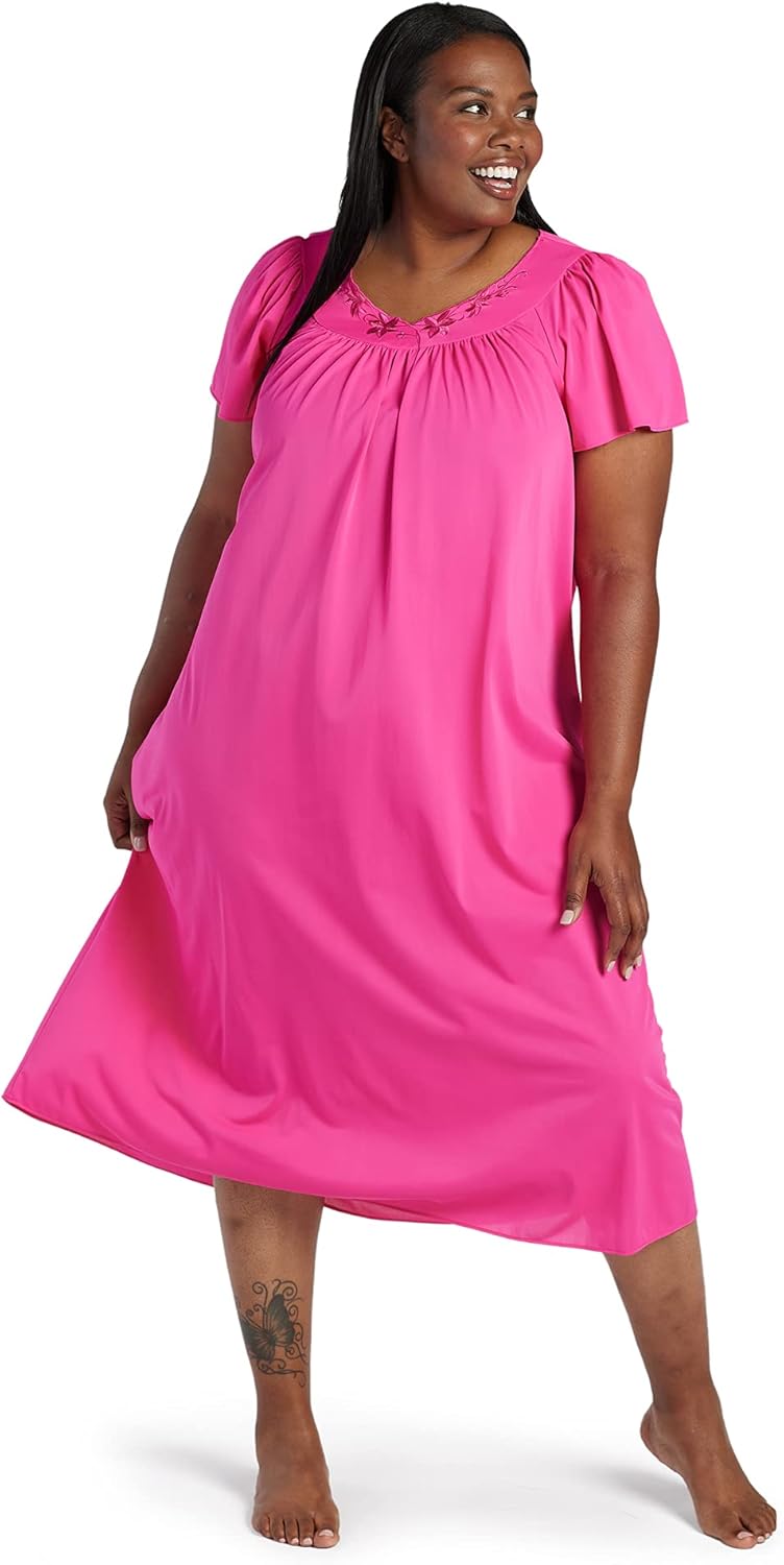 Miss Elaine Women's Long Tricot Nightgown with Flutter Sleeves