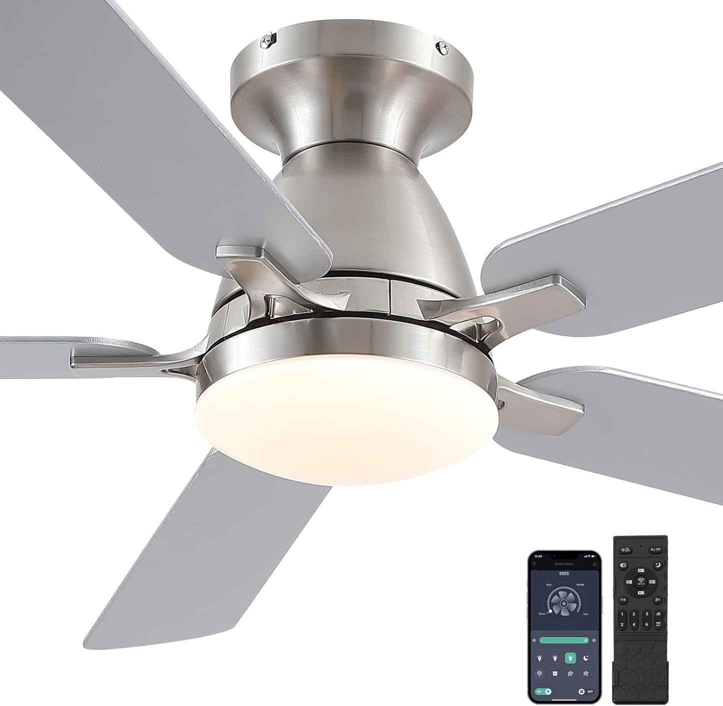 56 Inch Flush Mount Ceiling Fan with Light and Remote Control