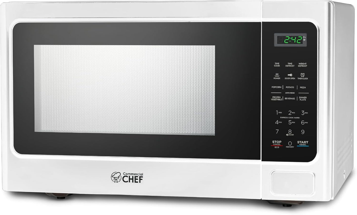 Commercial CHEF 1.3 Cu Ft Microwave - 10 Power Levels, Push Button Door Lock