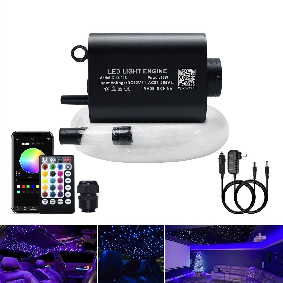 AKEPO 16W Fiber Optic Lights for Car and Home Use with APP Control