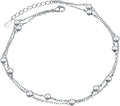 FLYOW Anklet for Women S925 Sterling Silver Adjustable Beaded Heart
