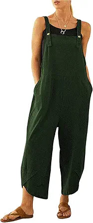 Qiaomai Womens Summer Sleeveless Cotton Linen Overalls for Style