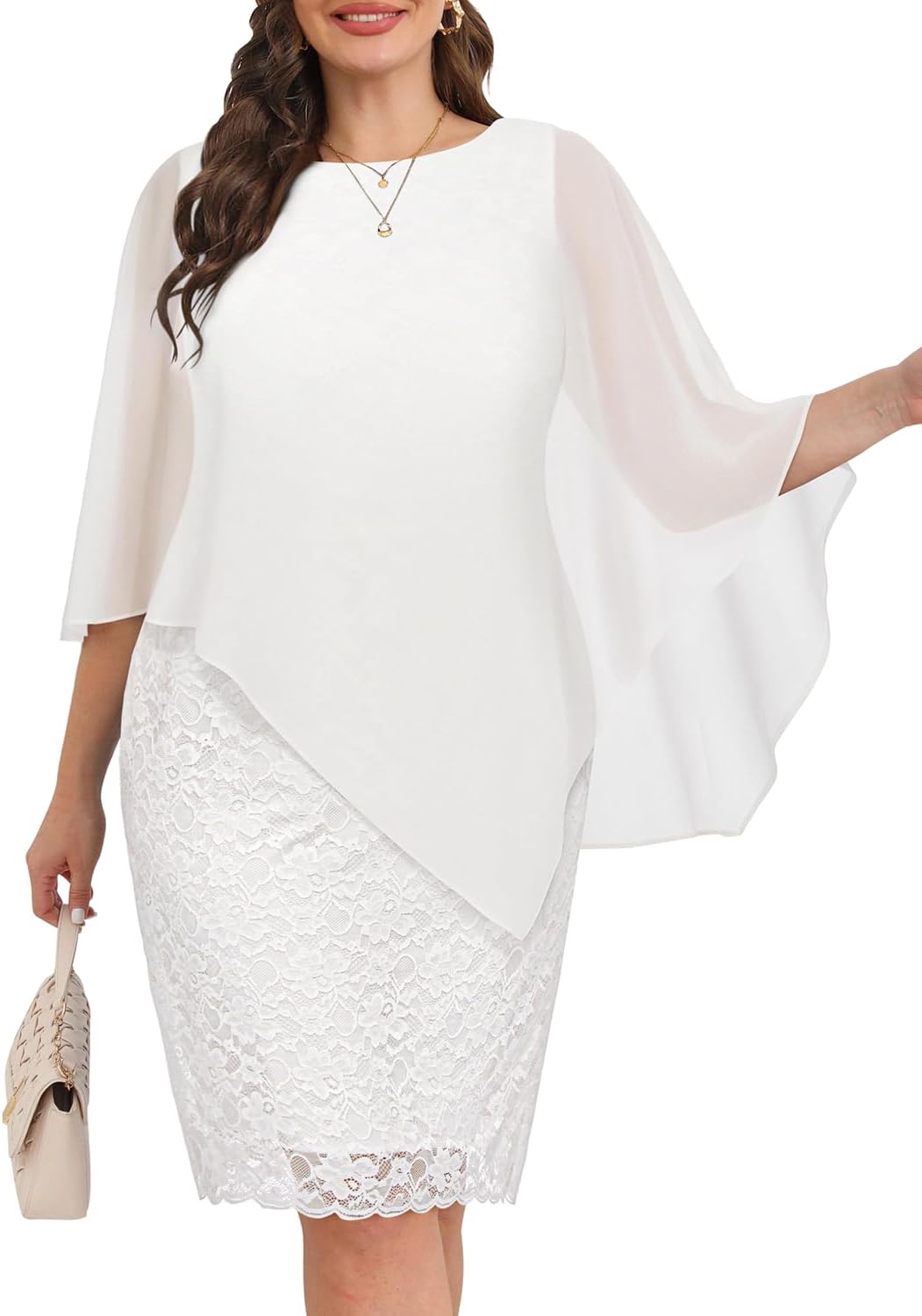 Plus Size Dresses Wedding Guest - Elegant Lace Cape Dress