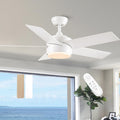 44 in White Ceiling Fan with Lights and Remote - Quiet Dimmable Fan