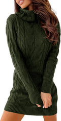Langwyqu Womens Cable Knit Sweater Dress Turtleneck - Sleek Fall Style