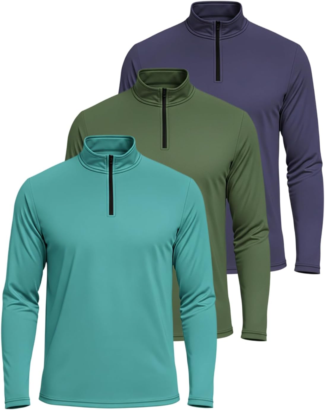 Real Essentials Men's Quarter Zip Active Shirts 3 Pack