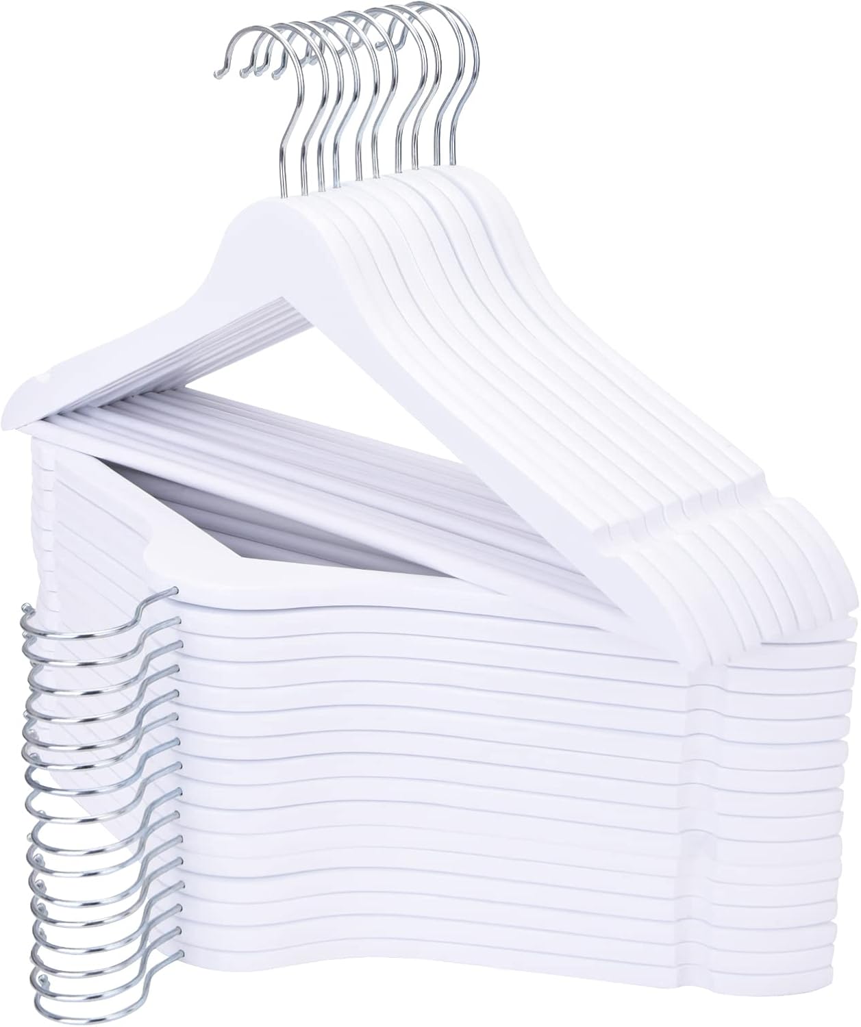 Wooden Hangers 30 Pack with Smooth Finish and Swivel Hook