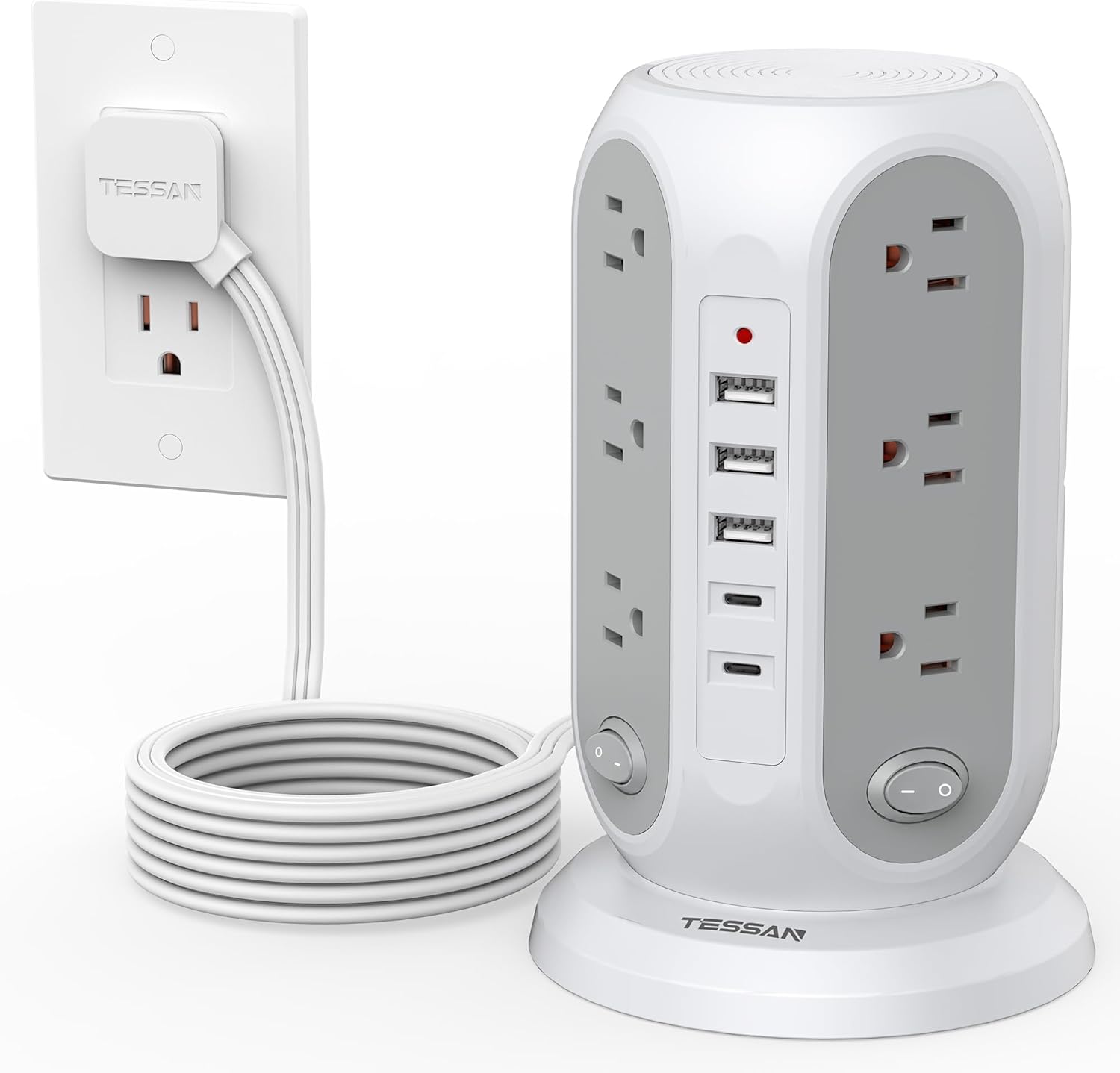 TESSAN Tower Power Strip with Individual Switches and USB Ports