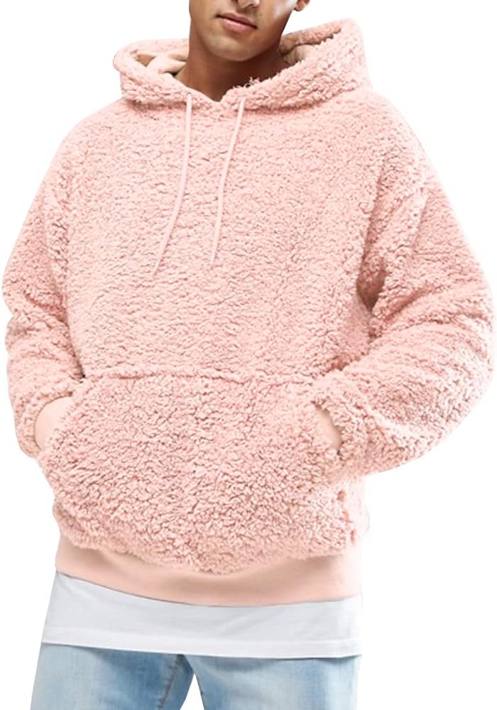 Runcati Mens Fuzzy Sherpa Pullover Hoodie for Winter Style