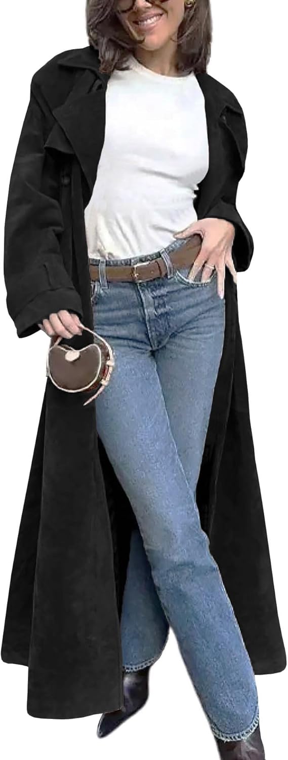 Faux Suede Long Trench Coat for Women - Stylish & Warm Design