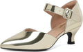 Kitten Heels for Women Gold Patent Pointed Closed Toe - Comfortable