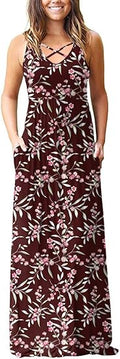 Sleeveless Racerback Loose Maxi Dress with Pockets - Casual Floor