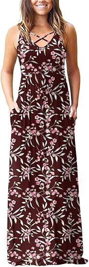 LILBETTER Women's Sleeveless Racerback Maxi Dress with Pockets
