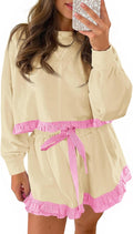 Fisoew Women's 2 Piece Lounge Set - Color Block Ruffle Sweatshirt