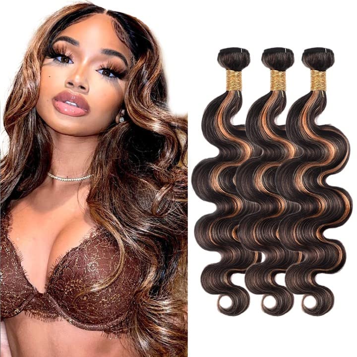 P1B30 Highlight Bundles Human Hair Ombre Brown Body Wave Extensions