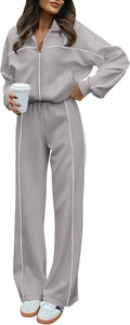 Women's Two Piece Tracksuit Fall 2025 - Zip Sweatshirt & Wide Leg