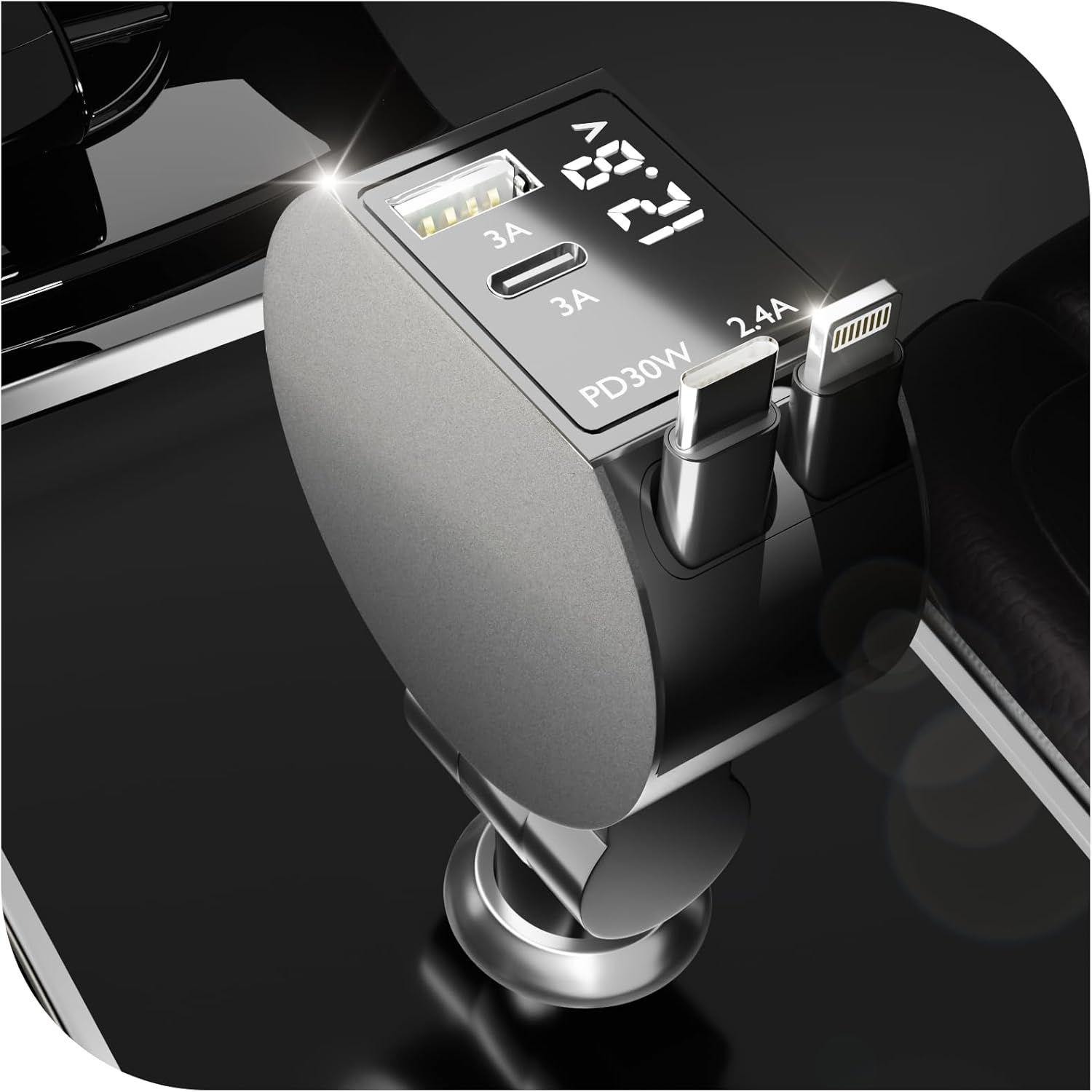 Leinsis 65W 4-in-1 Retractable Car Charger - Fast Charging for Multiple Devices