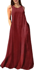 Rainday Women's Linen Maxi Dress Sleeveless Casual Pockets