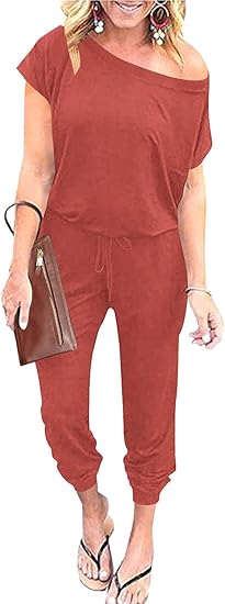ANRABESS Women's Loose Casual Off Shoulder Jumpsuit for Comfort