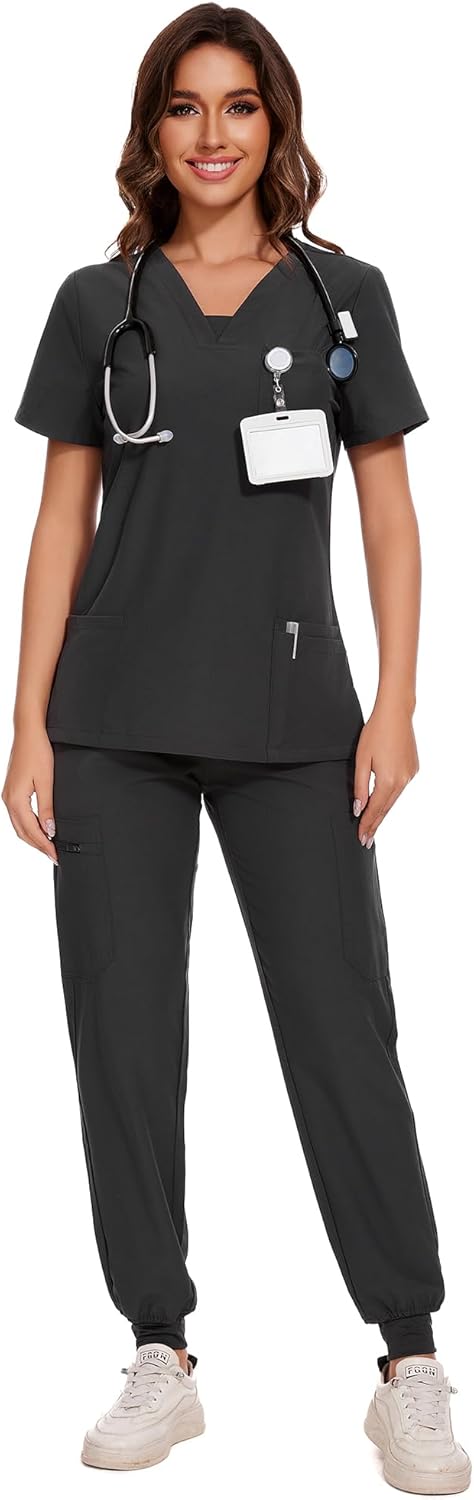 COZYFIT Scrubs for Women - V-Neck Top & Cargo Pants Set