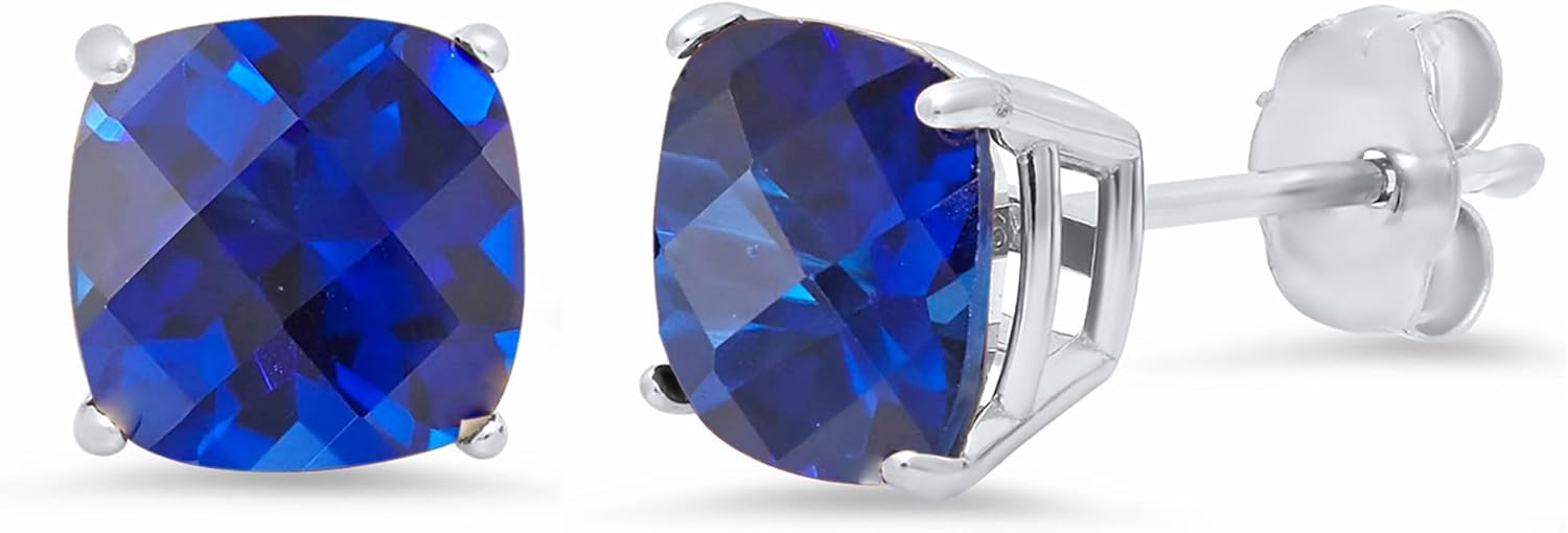 14k White or Yellow Gold Cushion-Cut December Birthstone Earrings
