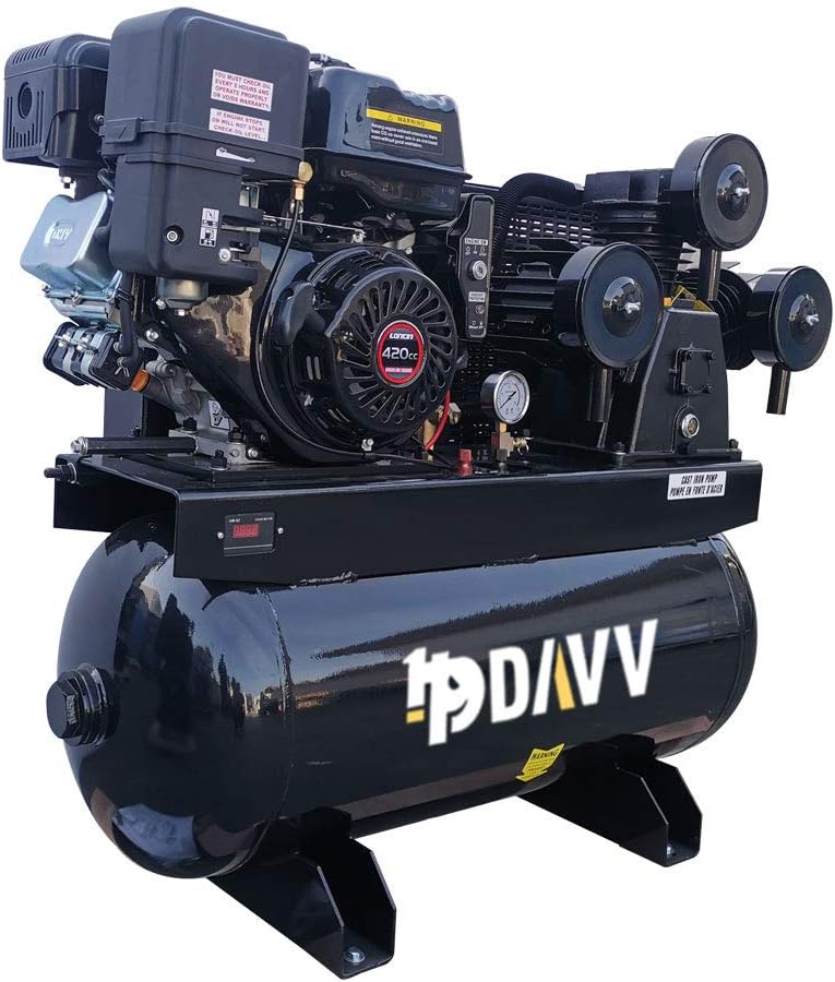 HPDAVV 30 Gal Gas Air Compressor - Powerful 13HP Electric Start, 35CFM, 125PSI, ASME Tank