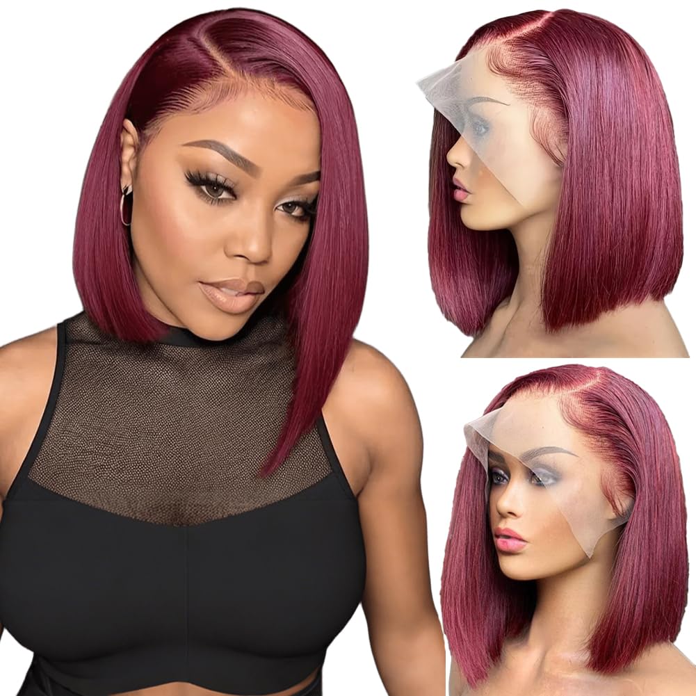 99j Burgundy Bob Wig Human Hair 13x4 Lace Front Wigs for Women
