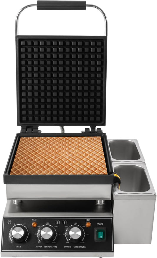 2200W Stainless Steel Waffle Maker - Non-stick & Commercial Grade