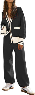 Women's 2 Piece Knit Lounge Set V Neck Cardigan & Baggy Pants