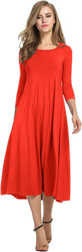 HOTOUCH Women's 3/4 Sleeve A-line Flare Midi Dress (Style TP2R)