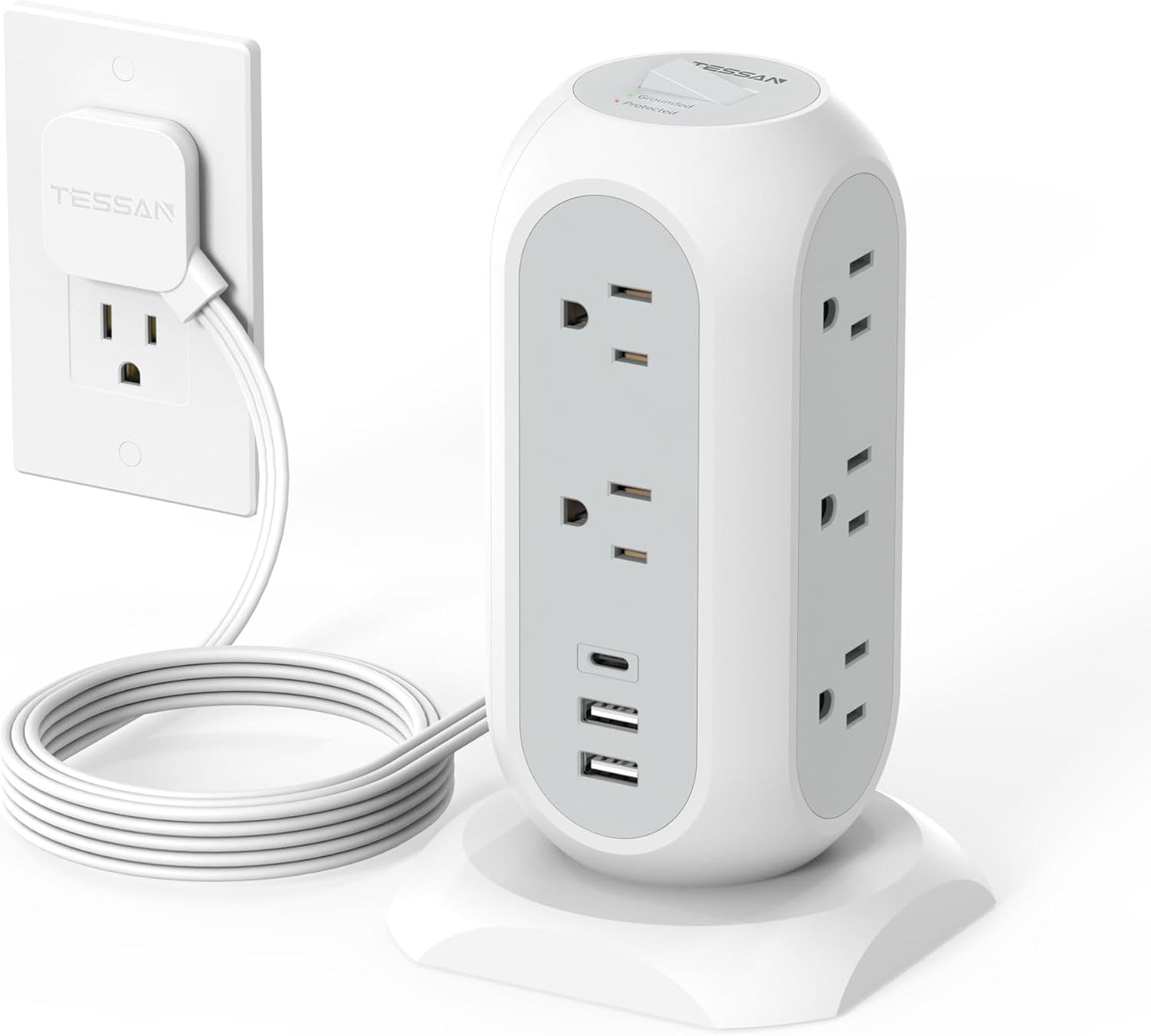 TESSAN Tower Power Strip: 11 Outlets, 3 USB, Ultimate Surge Protection!