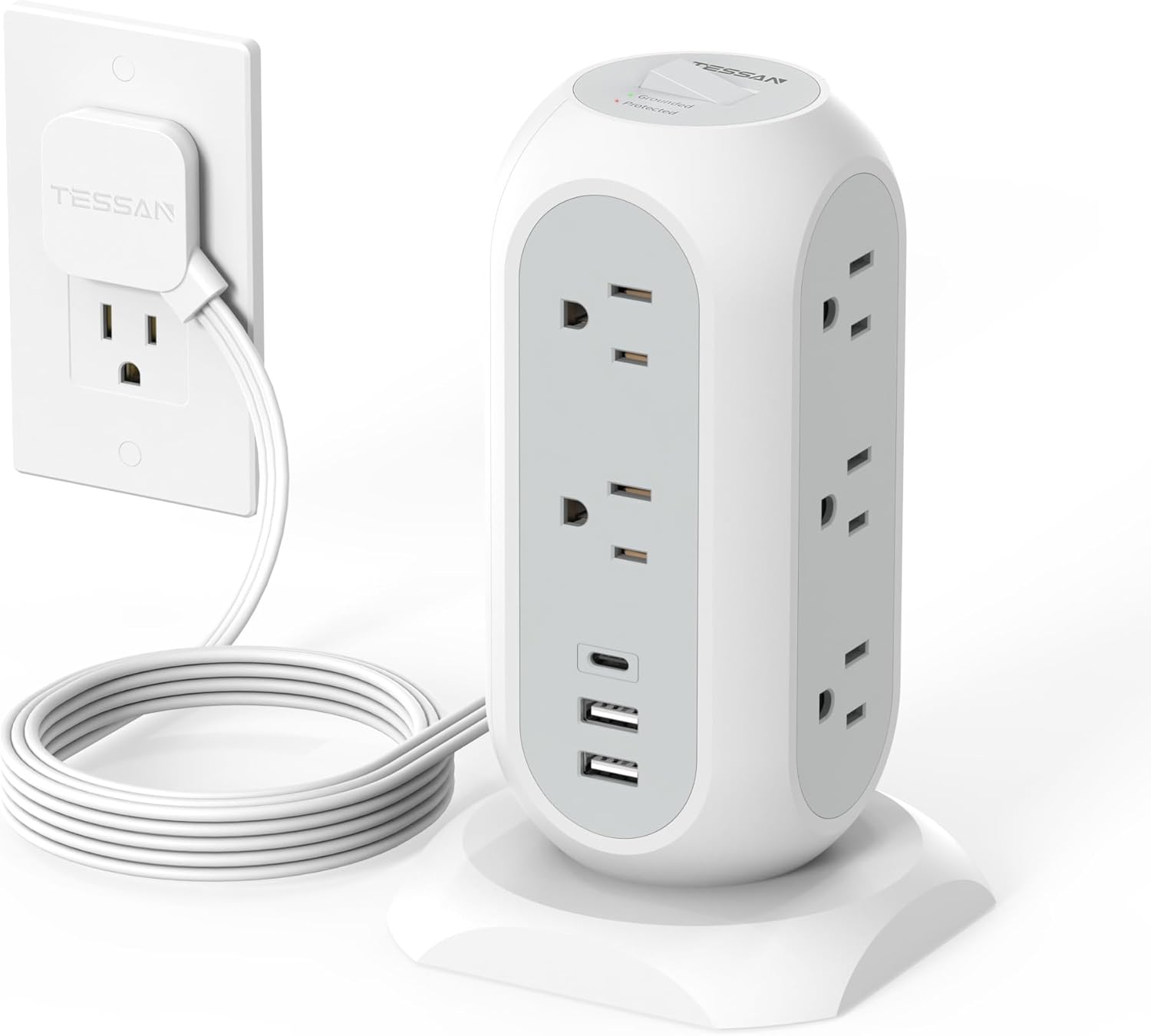 TESSAN Tower Power Strip: 11 Outlets, 3 USB, Ultimate Surge Protection!