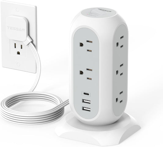 TESSAN Tower Power Strip: 11 Outlets, 3 USB, Ultimate Surge Protection!
