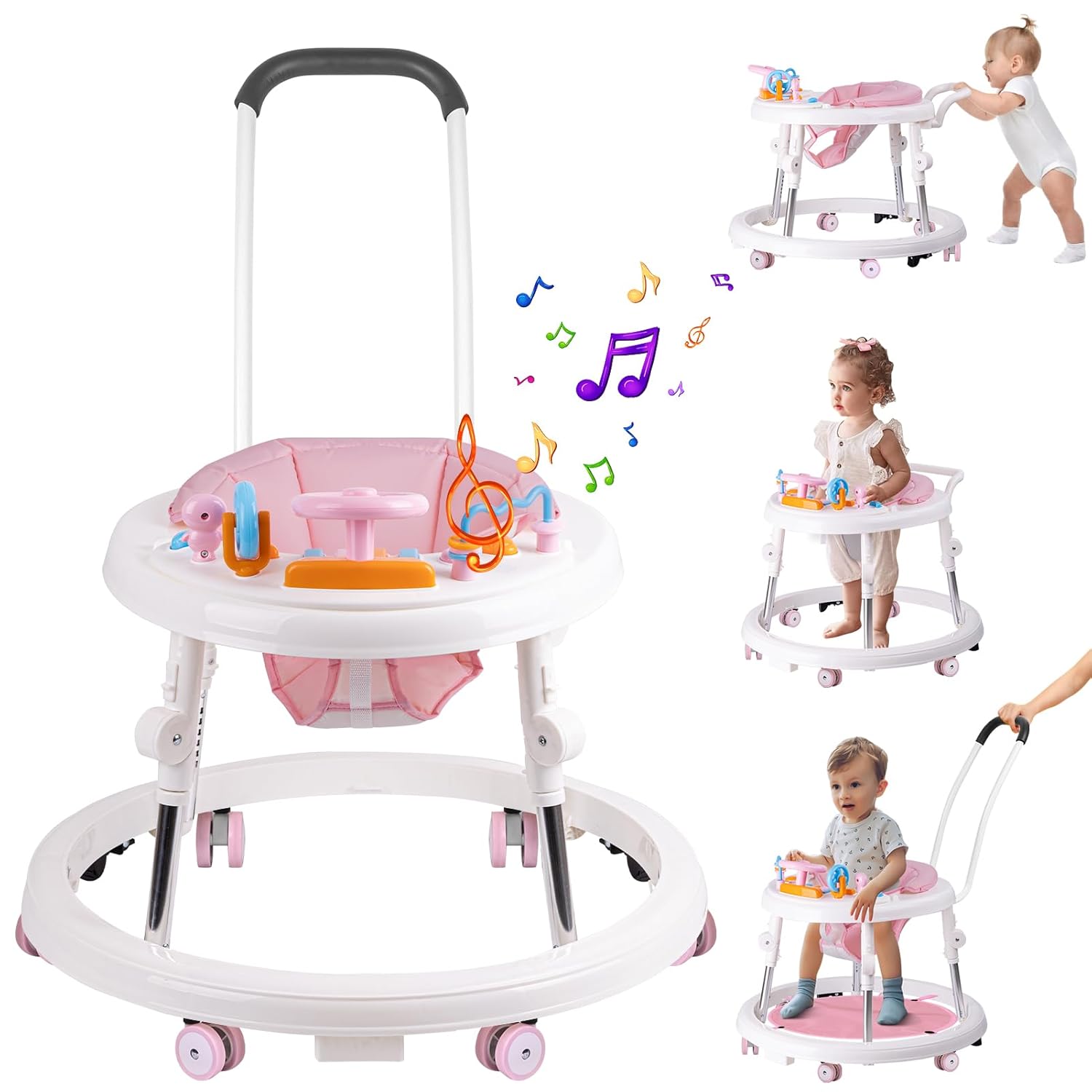 9-Gear Height Adjustable Baby Walker with Music & Feeding Tray