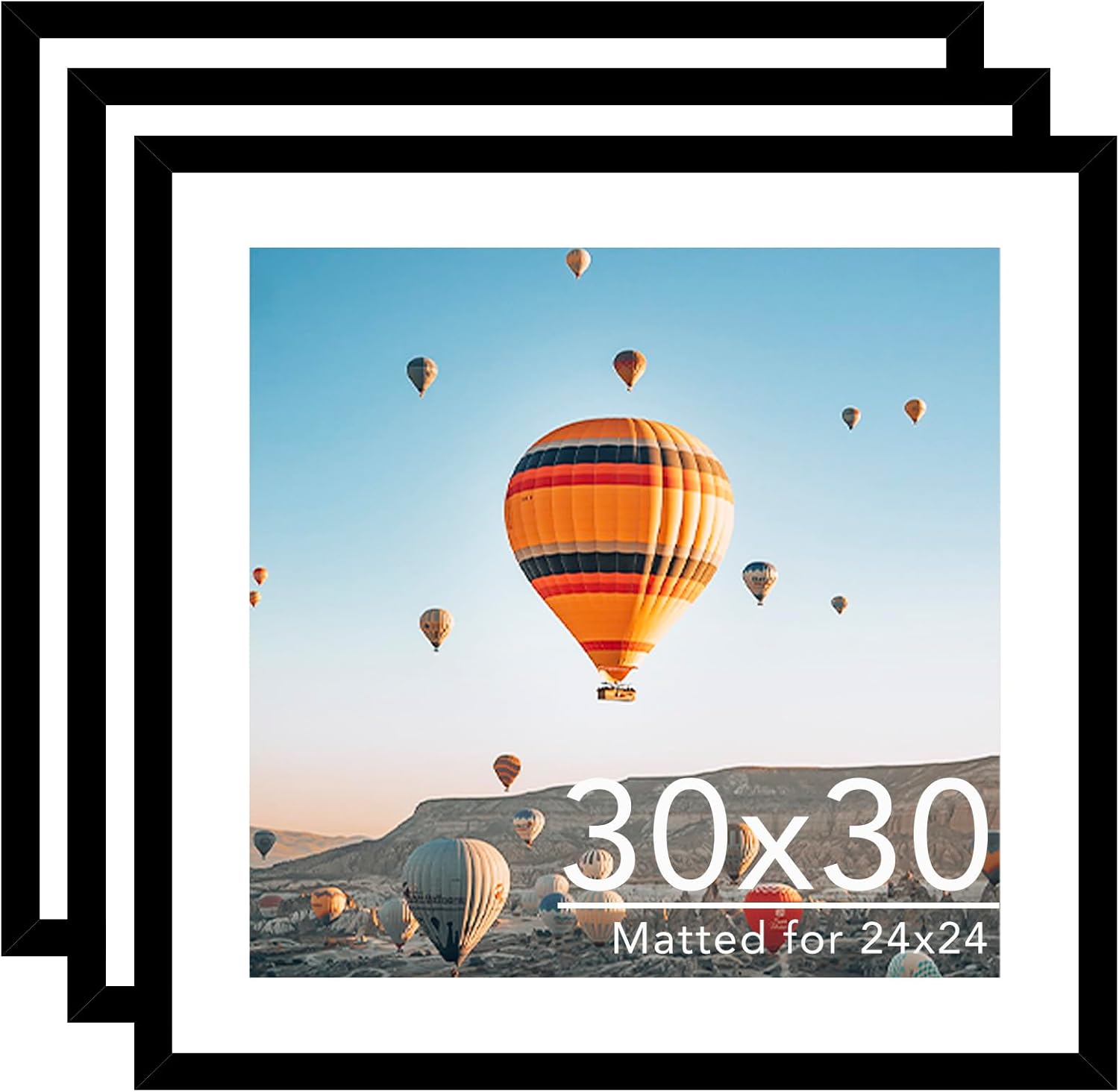 30x30 Picture Frame Set of 3 with 24x24 Mat for Photos